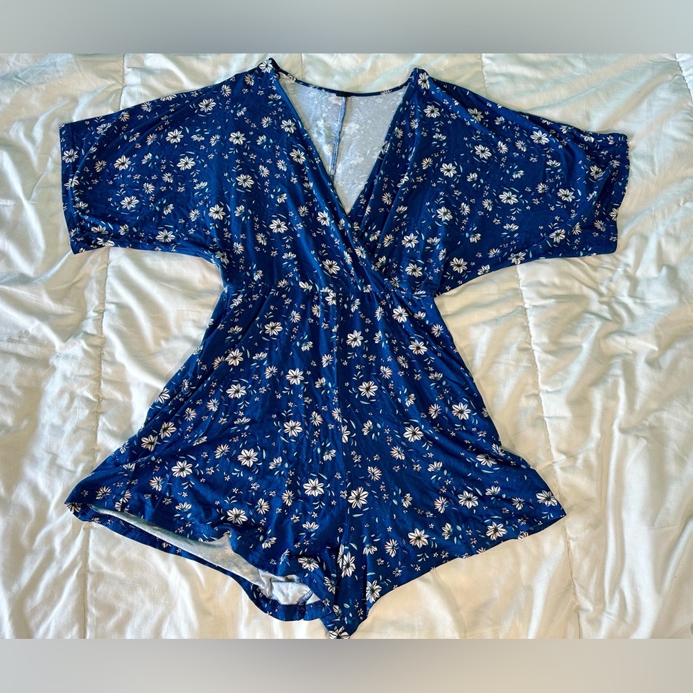 Blue Floral V-Neck Super Soft Romper